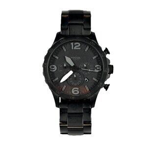 Fossil JR1401 Matte Black Stainless Chronograph Watch 10ATM 24mm Working Sleek